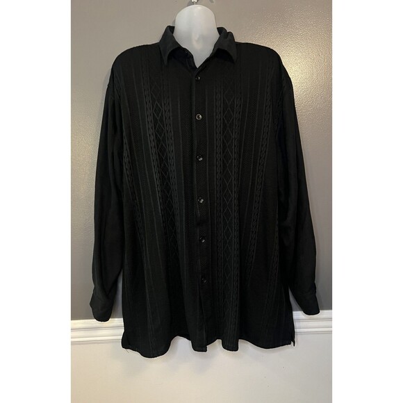 Trust Shirt Mens 3XL Black Button Up Dress Long Sleeve Textured Polyester Casual - Picture 1 of 5